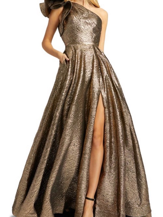 Mac Duggal Dresses & Skirts - Mac Duggal One-Shoulder Metallic Bronze-Gold Evening Gown